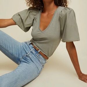 Nation Ltd Traci bubble sleeve v neck cotton slim fit.